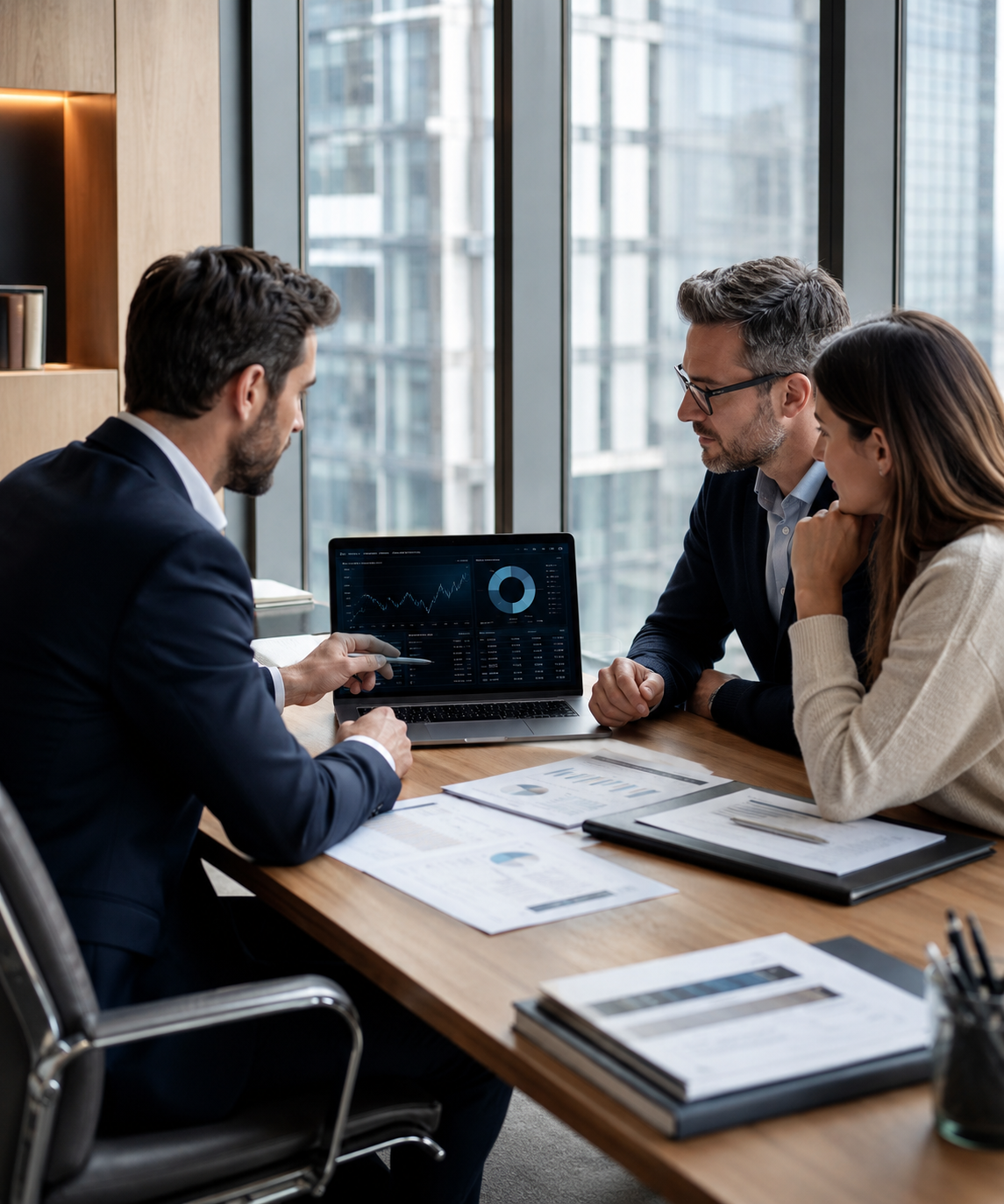 Mortgage broker reviewing client cases and brokerage software